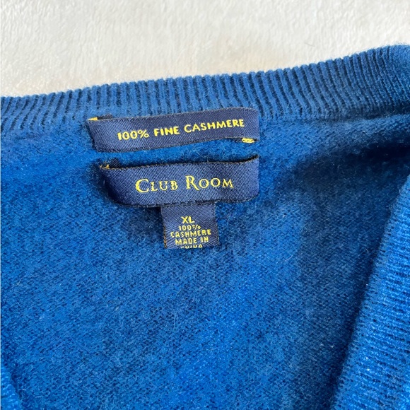 Club Room 100% Cashmere Blue V-Neck Sweater Mens XL - Picture 7 of 7